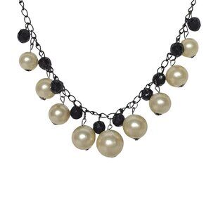 Faux Pearl Faceted Bead Dangle Bib Necklace
